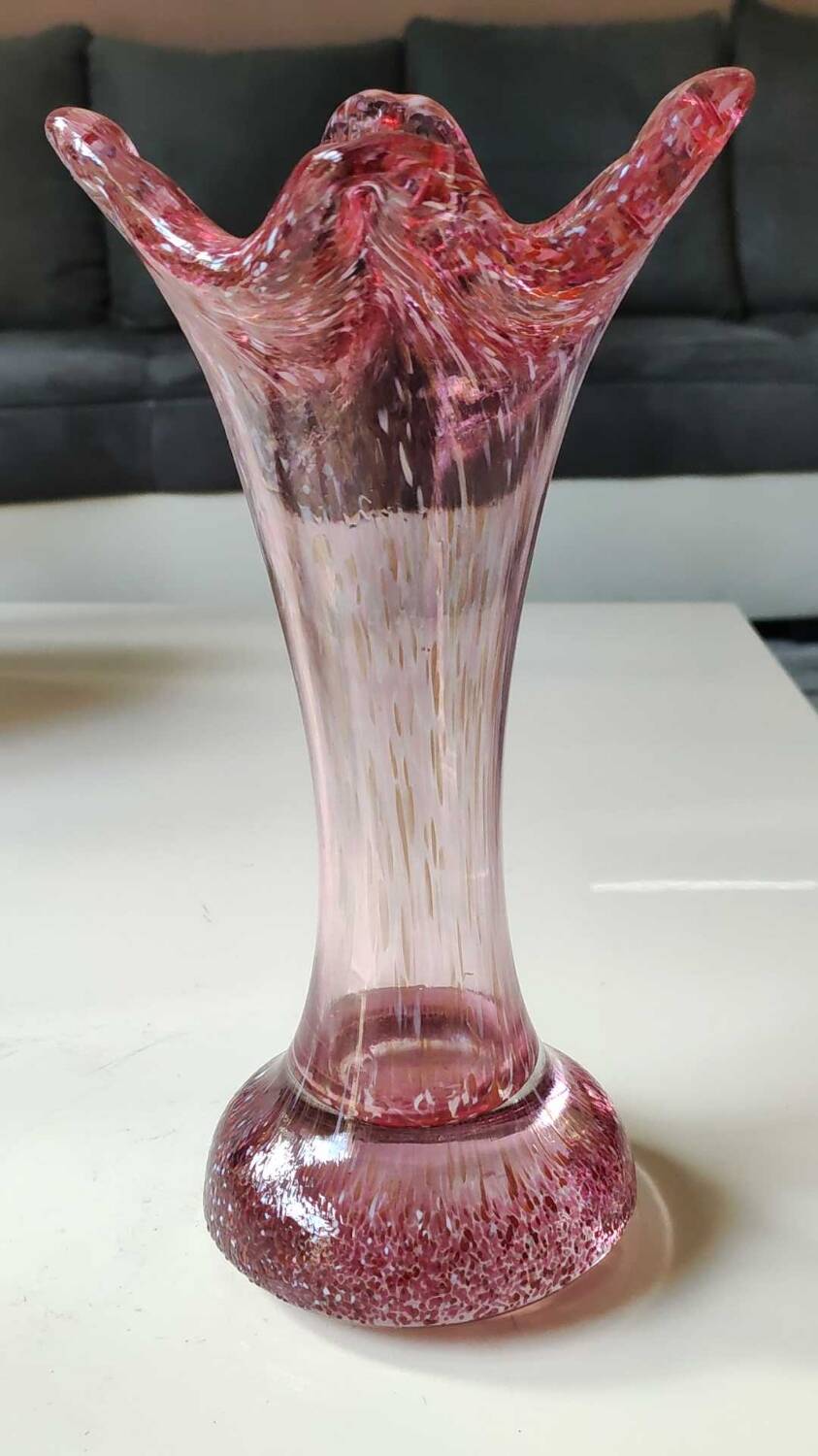 Floral vase/Clichy glassware/Camaieus shades of pink. Dotted patterns/Volutes. Height 25.5 cm