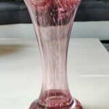 Floral vase/Clichy glassware/Camaieus shades of pink. Dotted patterns/Volutes. Height 25.5 cm