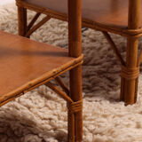 Bed 140 rattan and 2 vintage bedside tables