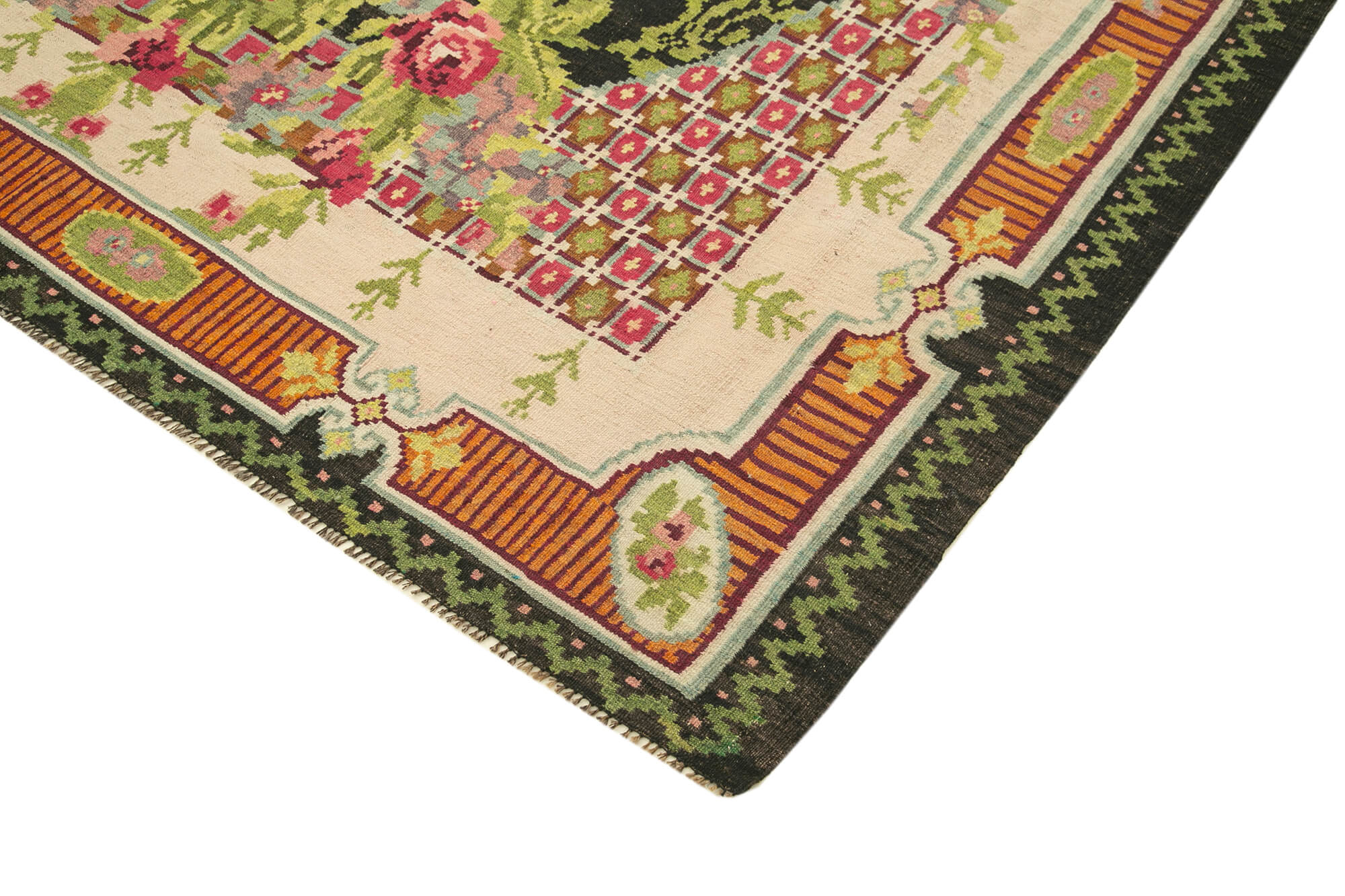 Hand-knotted vintage tapestry black kilim 214 cm x 356 cm - 23281