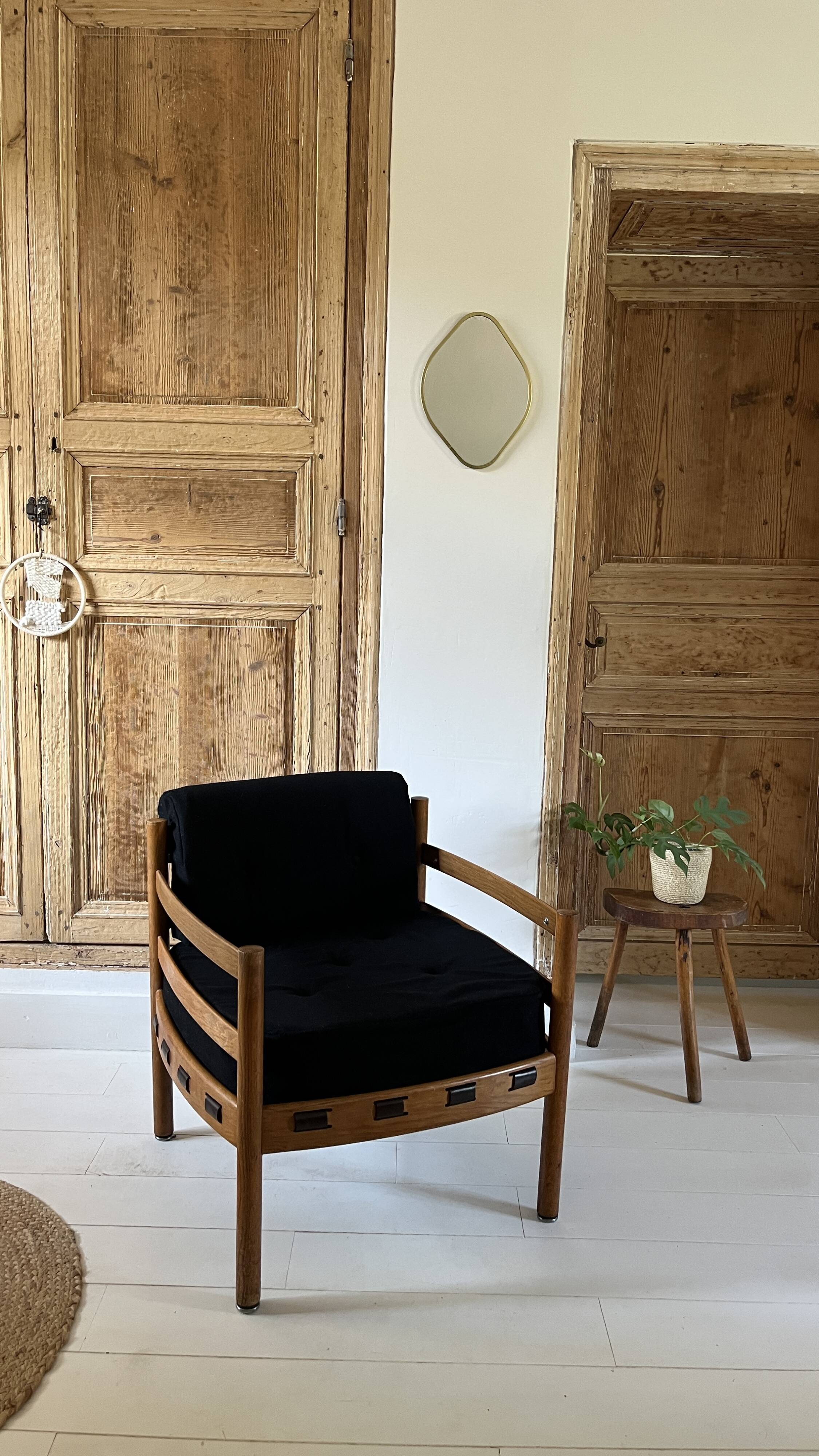 Scandinavian lounge chair COJA in wood and leather, 1960s