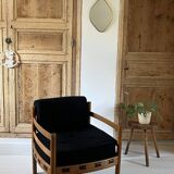 Scandinavian lounge chair COJA in wood and leather, 1960s