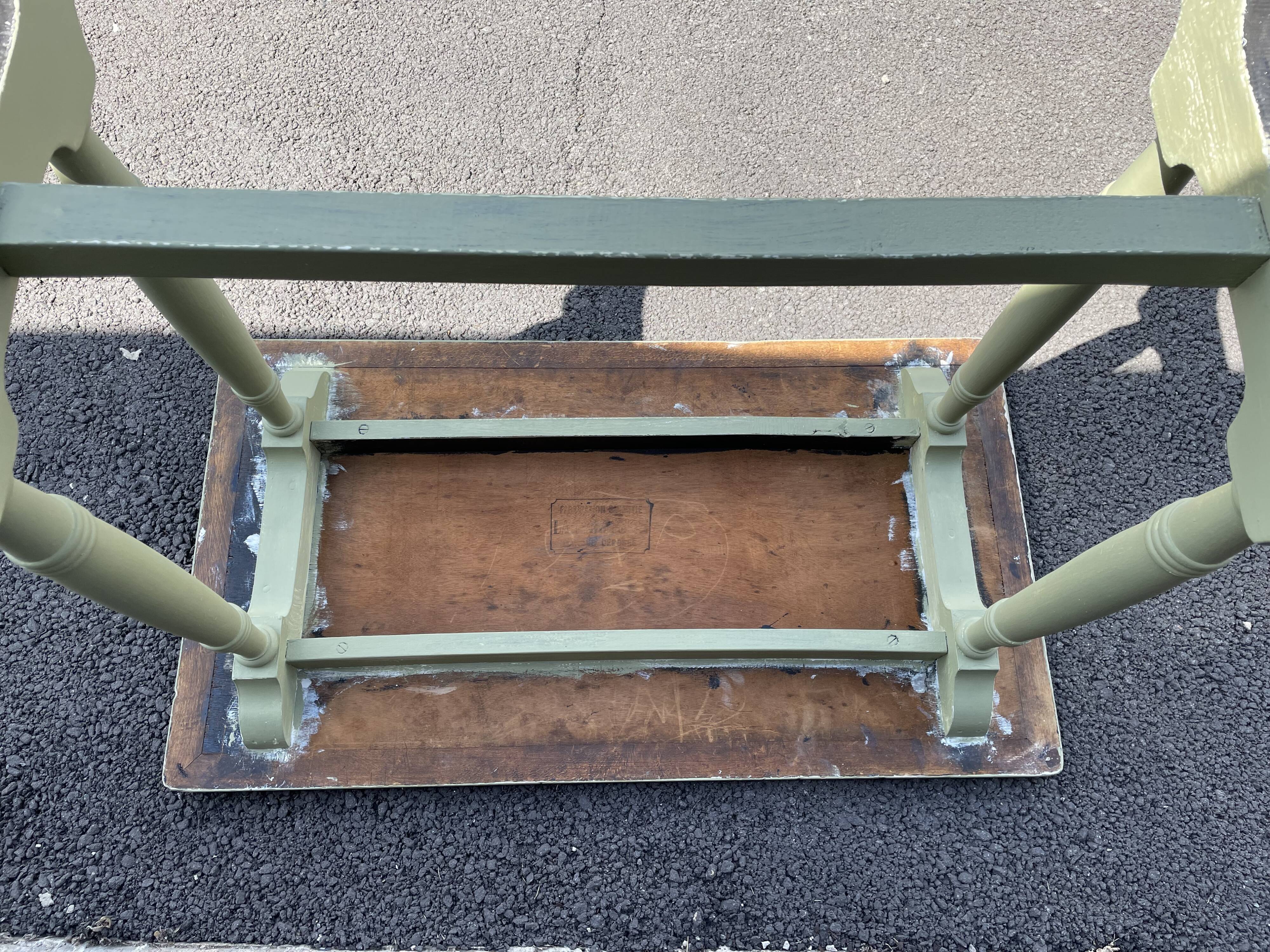 Patinated green baluster table
