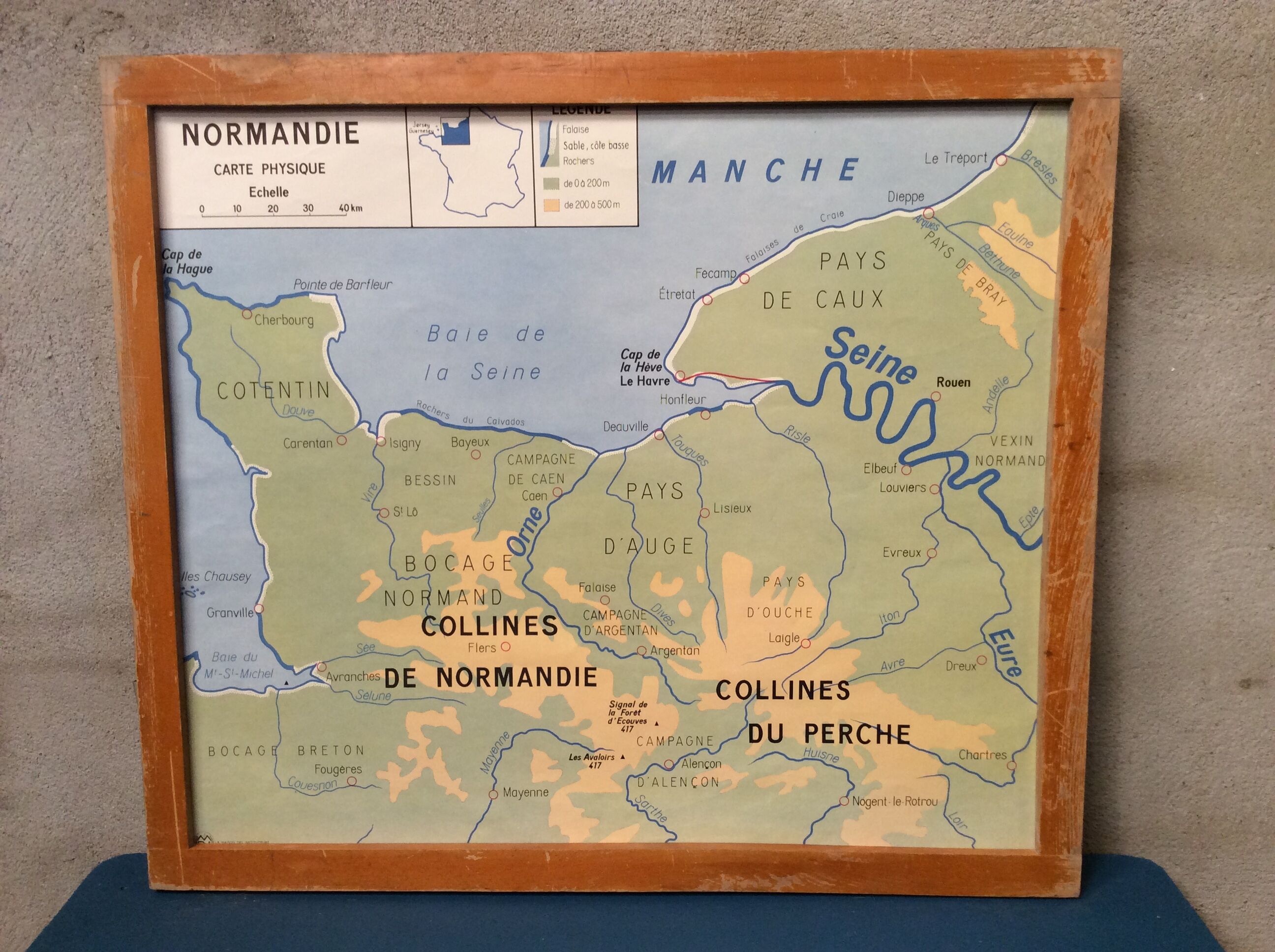 School poster two-sided Paris Basin / Normandy 1960 vintage