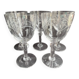 5 Verres à eau en cristal soufflé, taillé et gravé