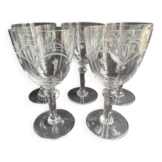 5 Blown, cut and engraved crystal water glasses