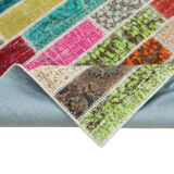 Handmade anatolian overdyed 176 cm x 227 cm multicolor patchwork carpet