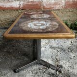 Coffee table with chrome legs and ceramic & wood top, vintage 70s