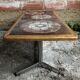 Coffee table with chrome legs and ceramic & wood top, vintage 70s
