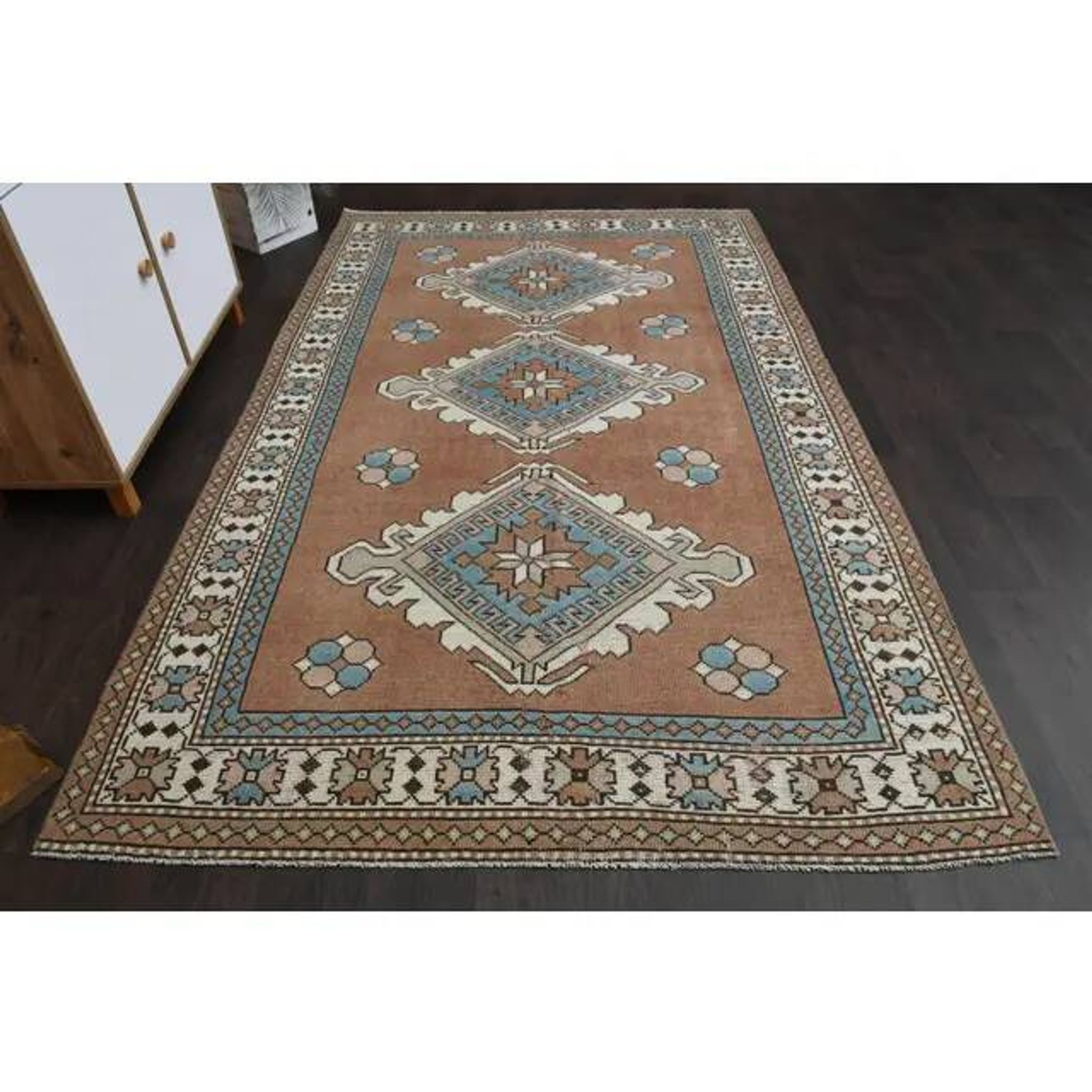 1970s Vintage Turkish Oushak Handmade Wool Cotton Brown Area Rug 160x254