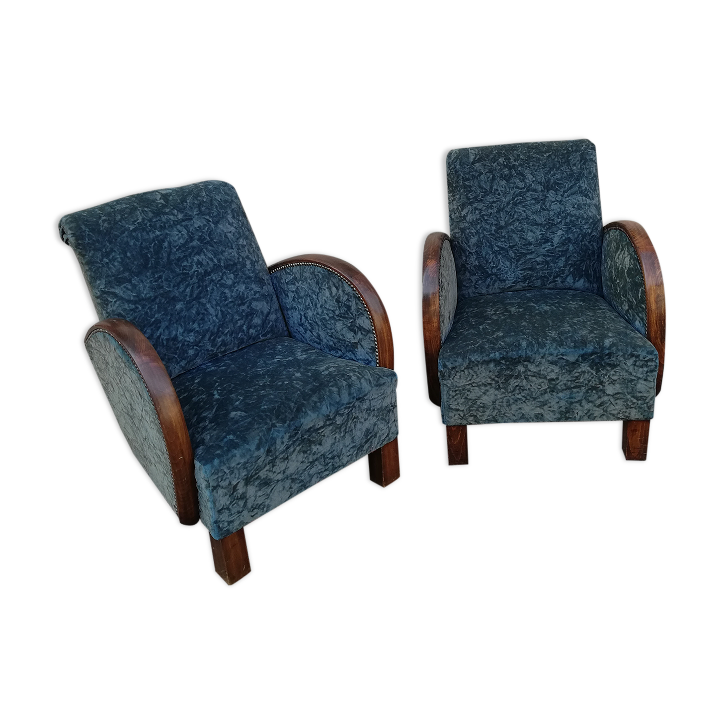 Paire de fauteuils art déco tissu bleu