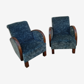 Pair of art deco armchairs blue fabric