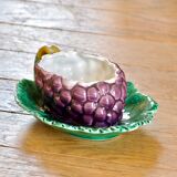 Saucière XIXe en barbotine de Sarreguemines, trompe-l'oeil raisin