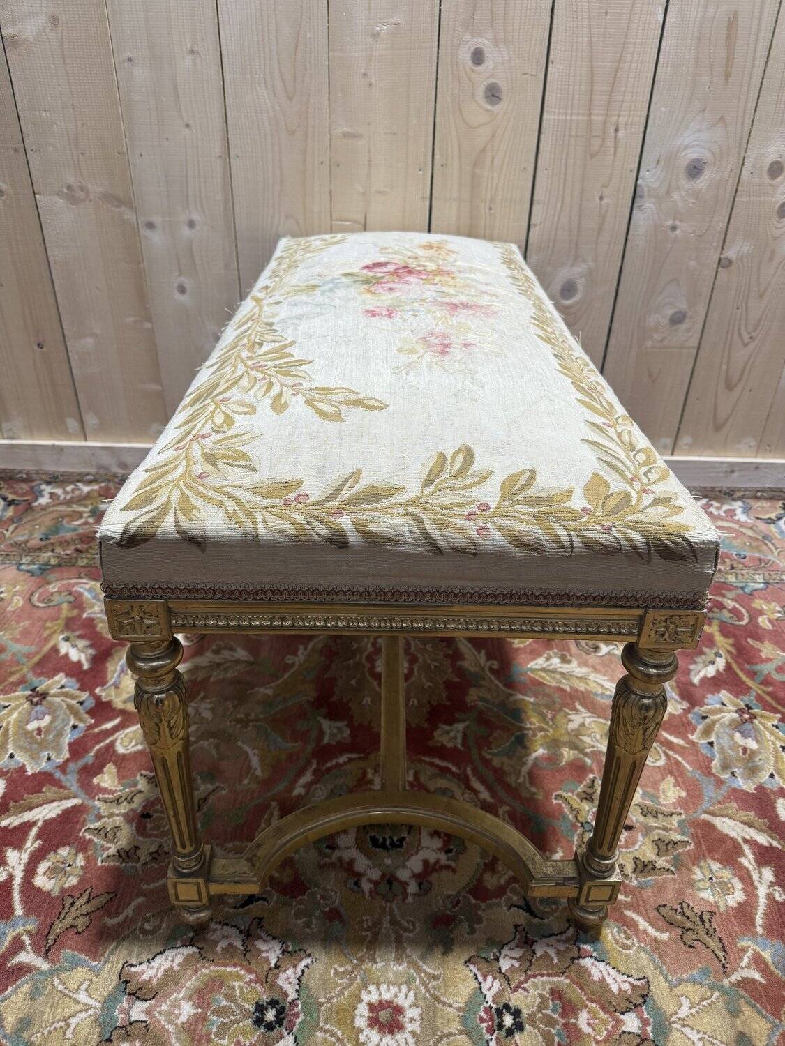 Bench - Louis XVI style office bench in gilded wood