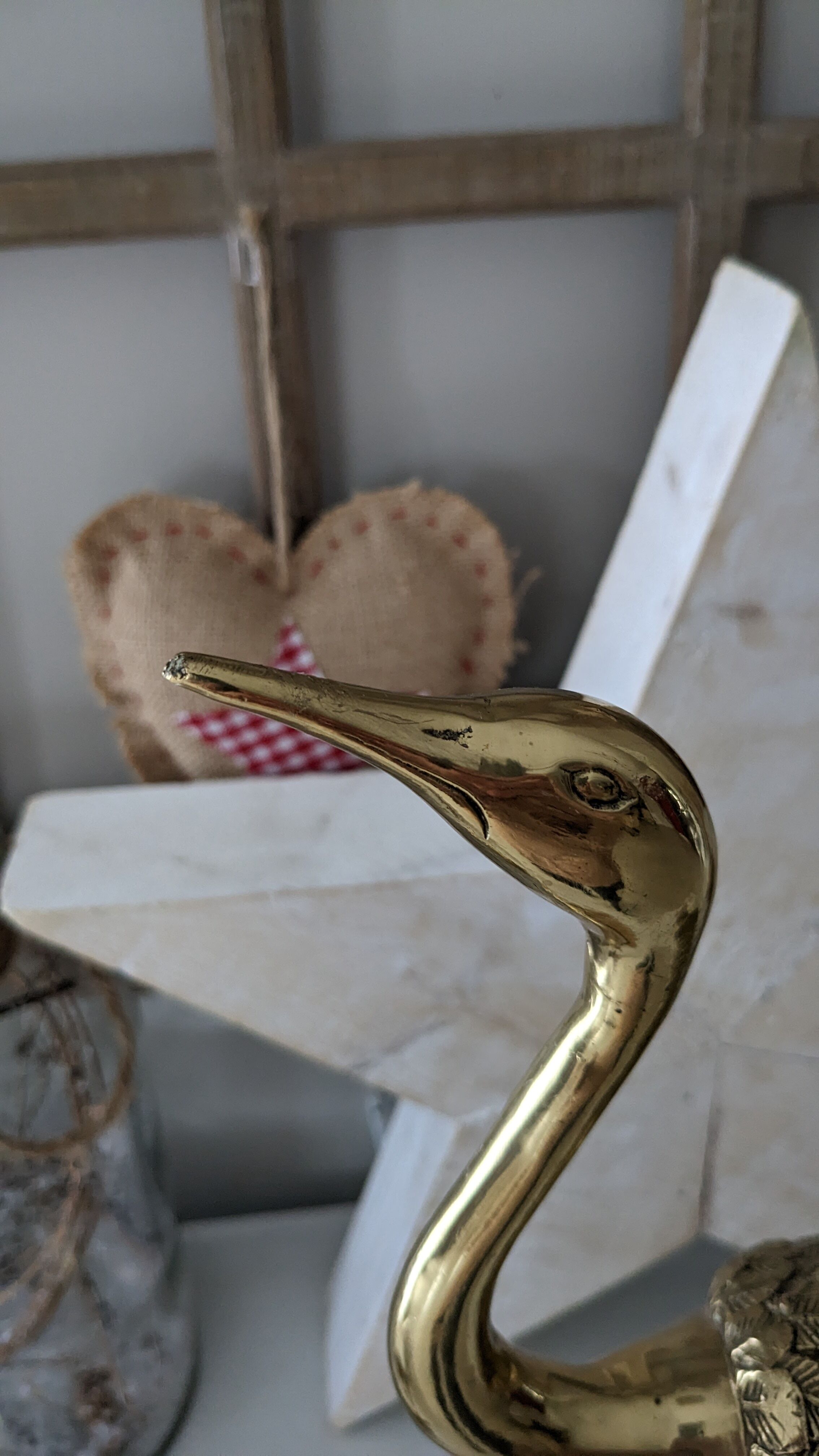 Vintage heron in gilded and solid brass