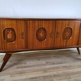 1960s sideboard with decorated doors in wood and brass