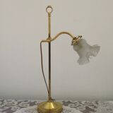 French antique brass goose neck table lamp with white opaque glass shade 5468.
