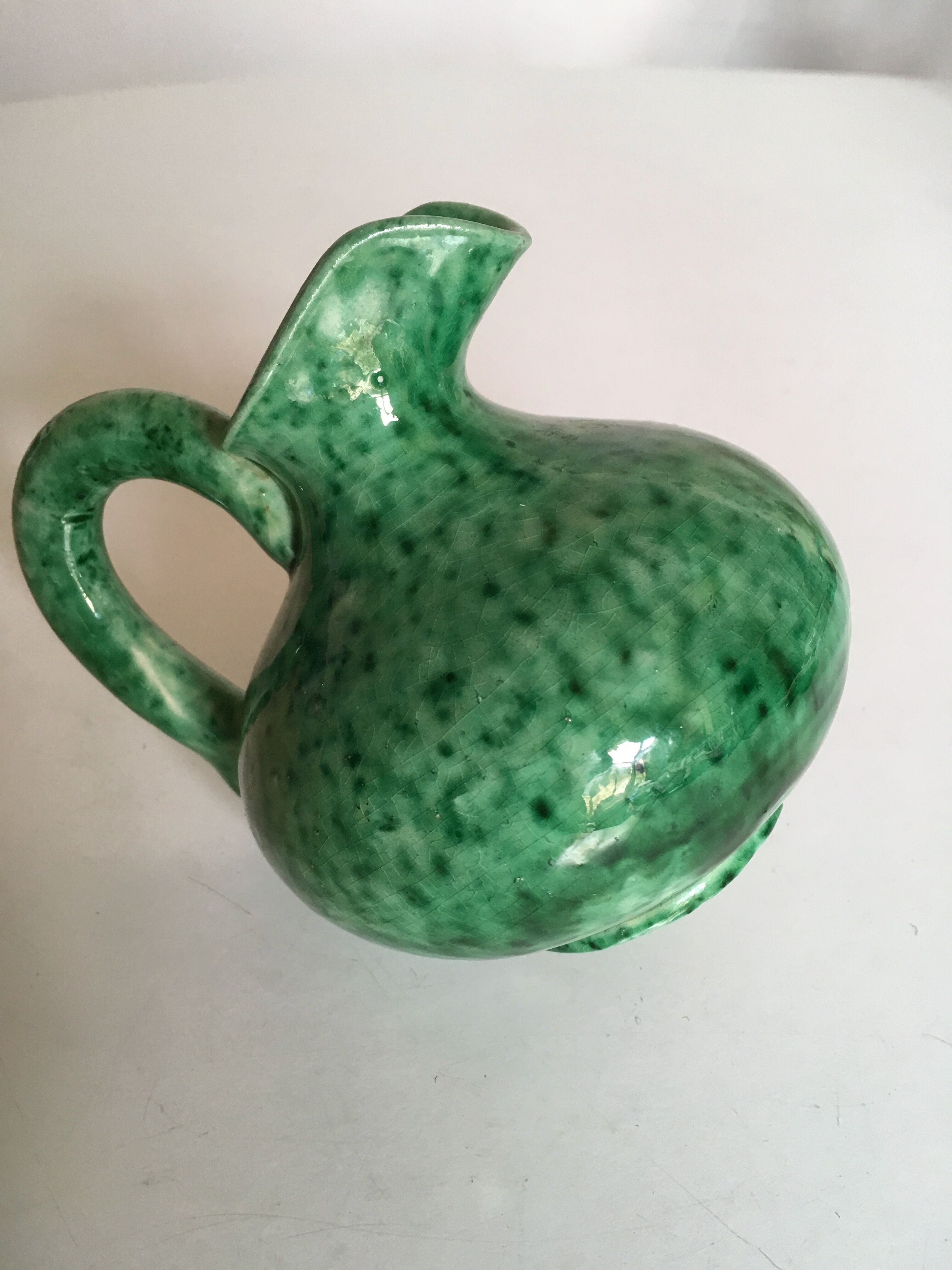 Green glazed ceramic pitcher, marius giuge at vallauris 50's