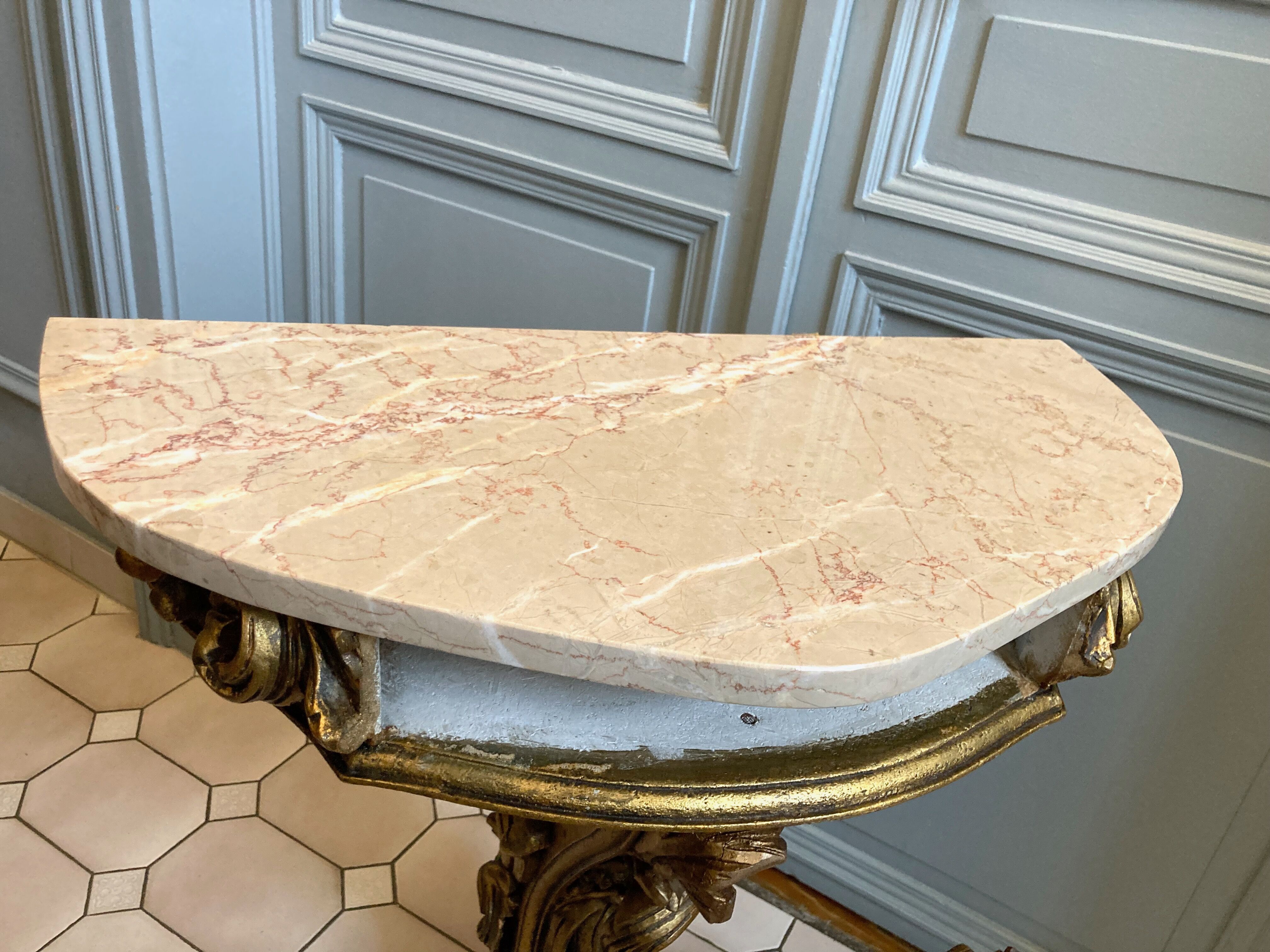 Carved wooden and marble console