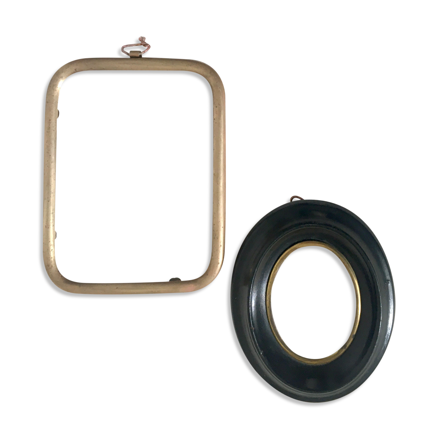 Set of wooden and brass frames with windows