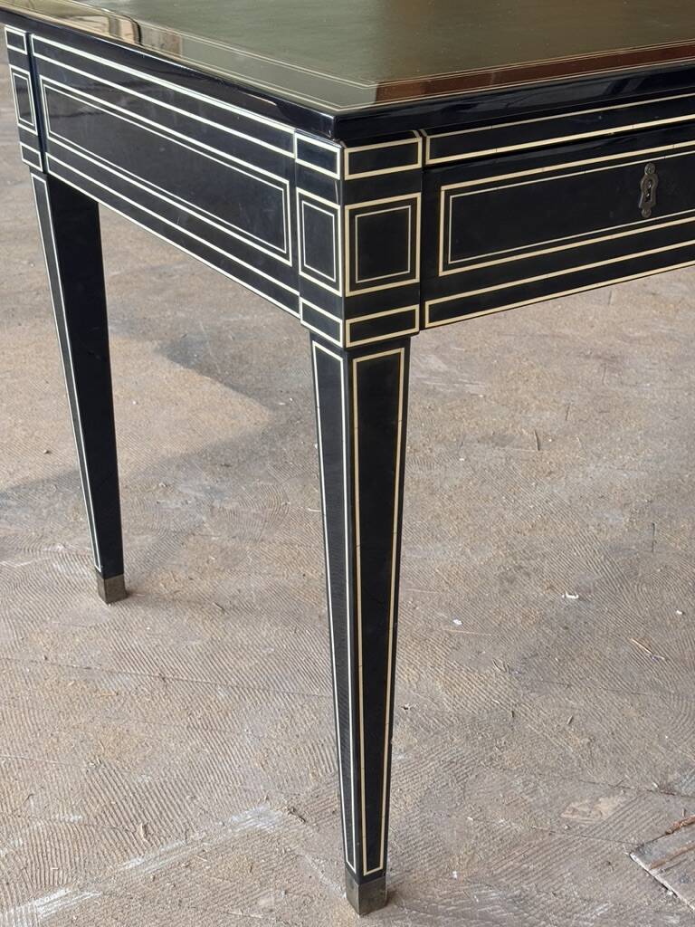 Maison Jansen black lacquered wooden desk from the 1960s with chair.
