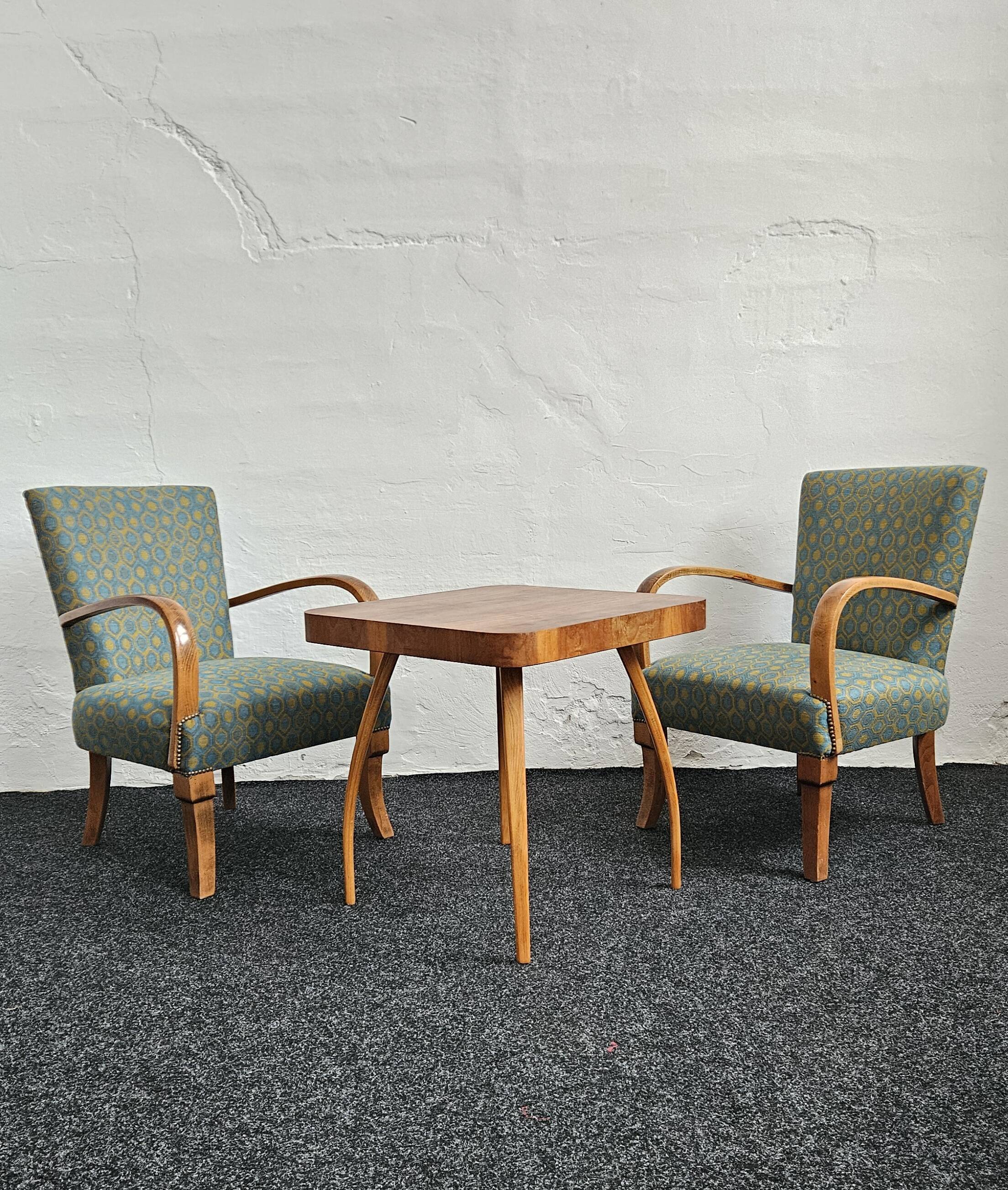 Fauteuils Art Déco et table Spider par Jindrich Halabala, 1940