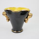 Large black and gold ceramic vase from Vallauris