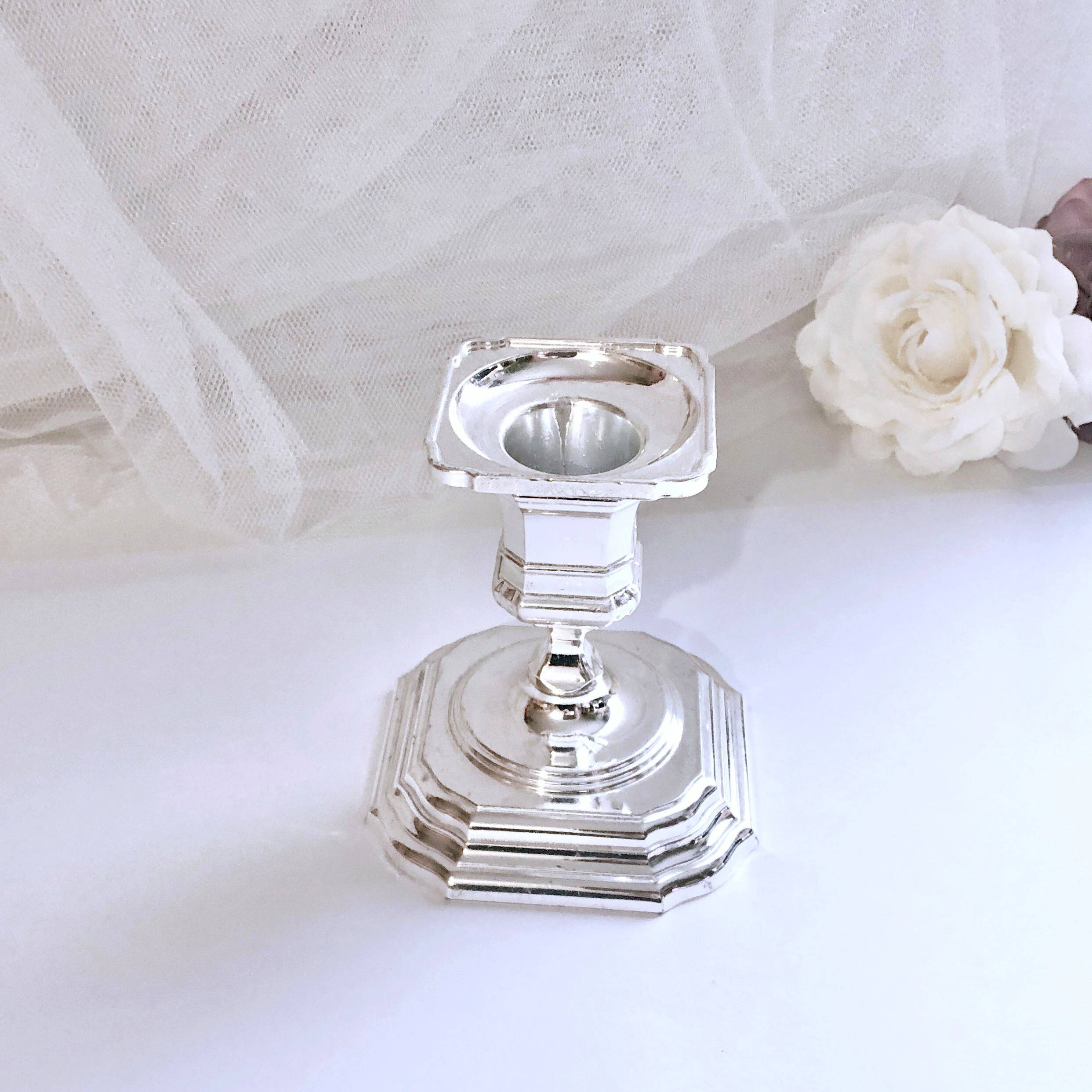 Candle holder on silver metal base Regency Style 20th West Germany