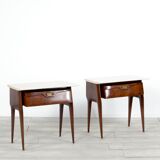 Set of 2 italian midcentury rosewood, carrara marble and brass bedside tables / cabinets. vintage