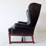 Chesterfield high back leather armchair black from the 1960s