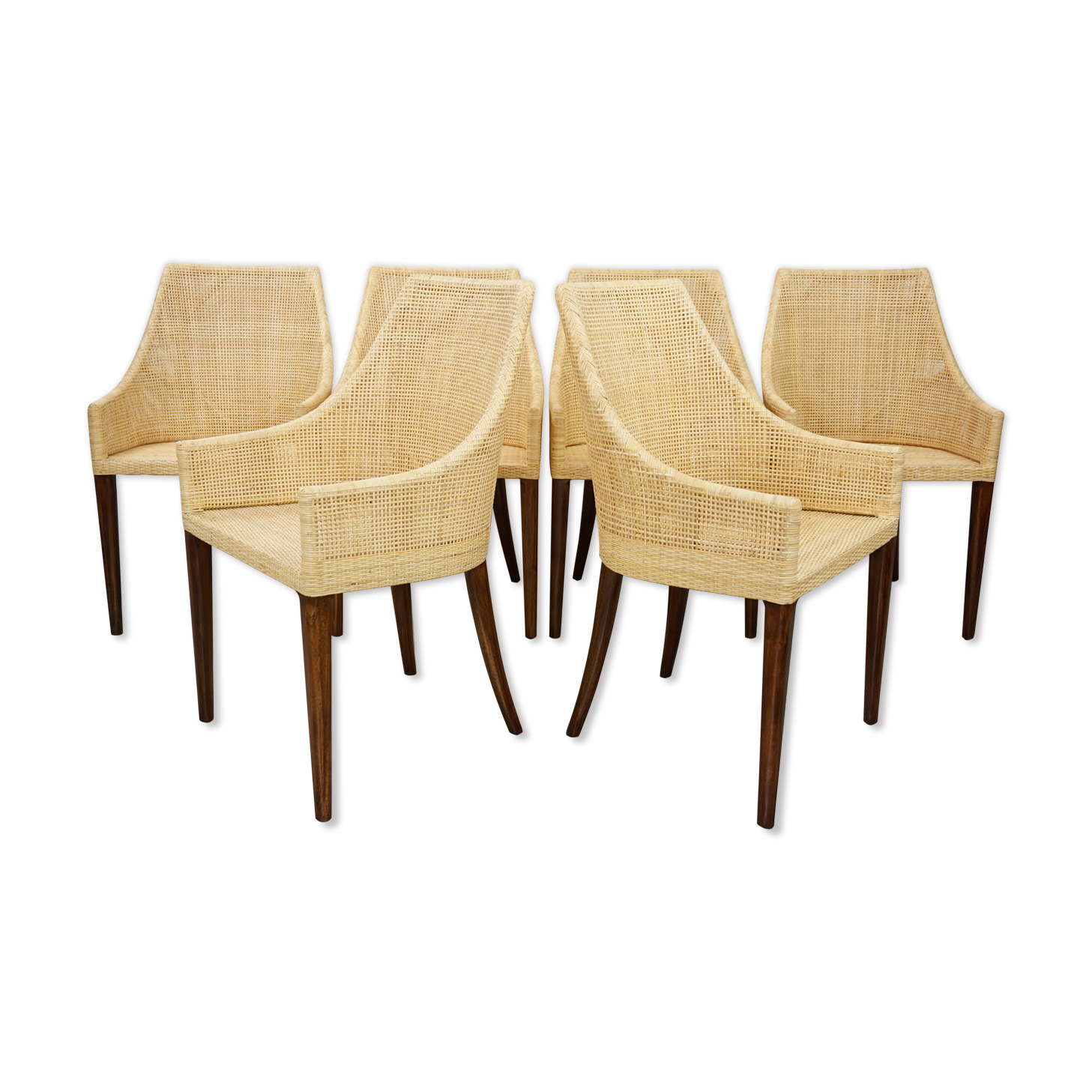 Lot de 6 chaises en rotin et bois