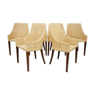 Lot of 6 rattan and wood chairs