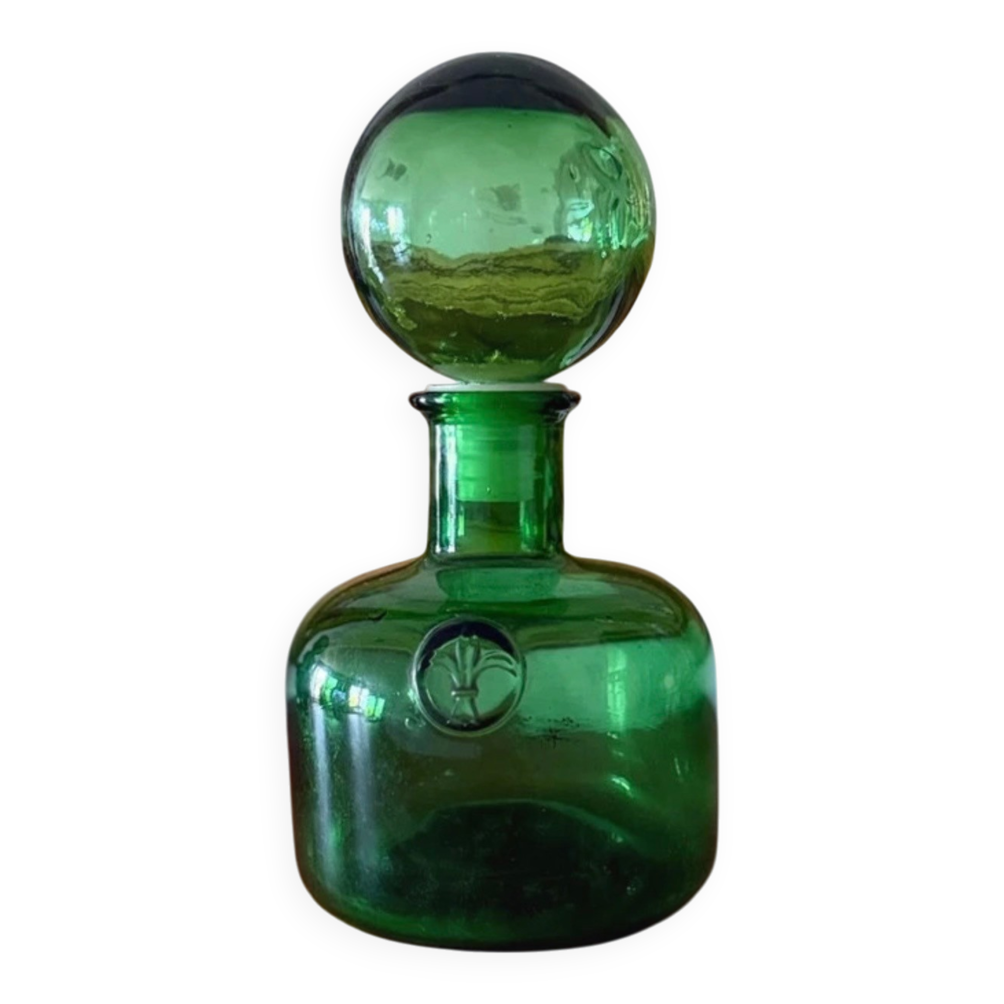 Carafe, decorative emerald green glass bottle Empoli - 1960s