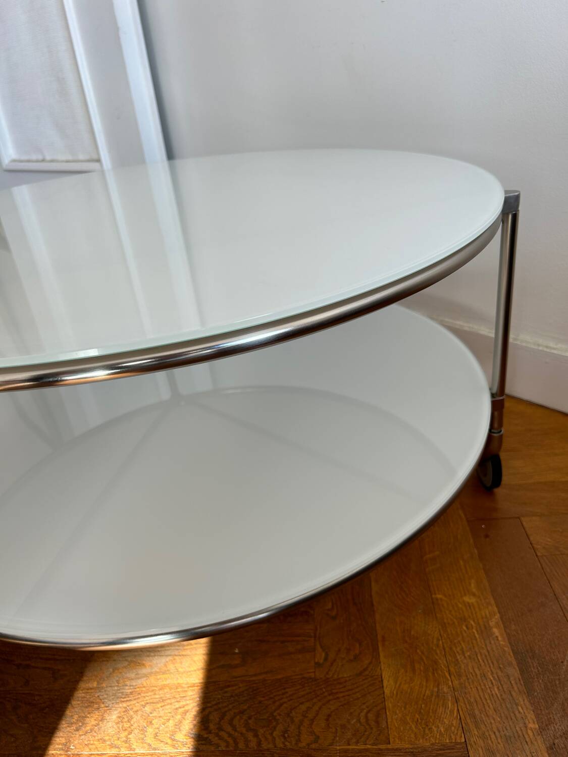 IKEA white glass coffee table by Ehlen Johansson, 1980s