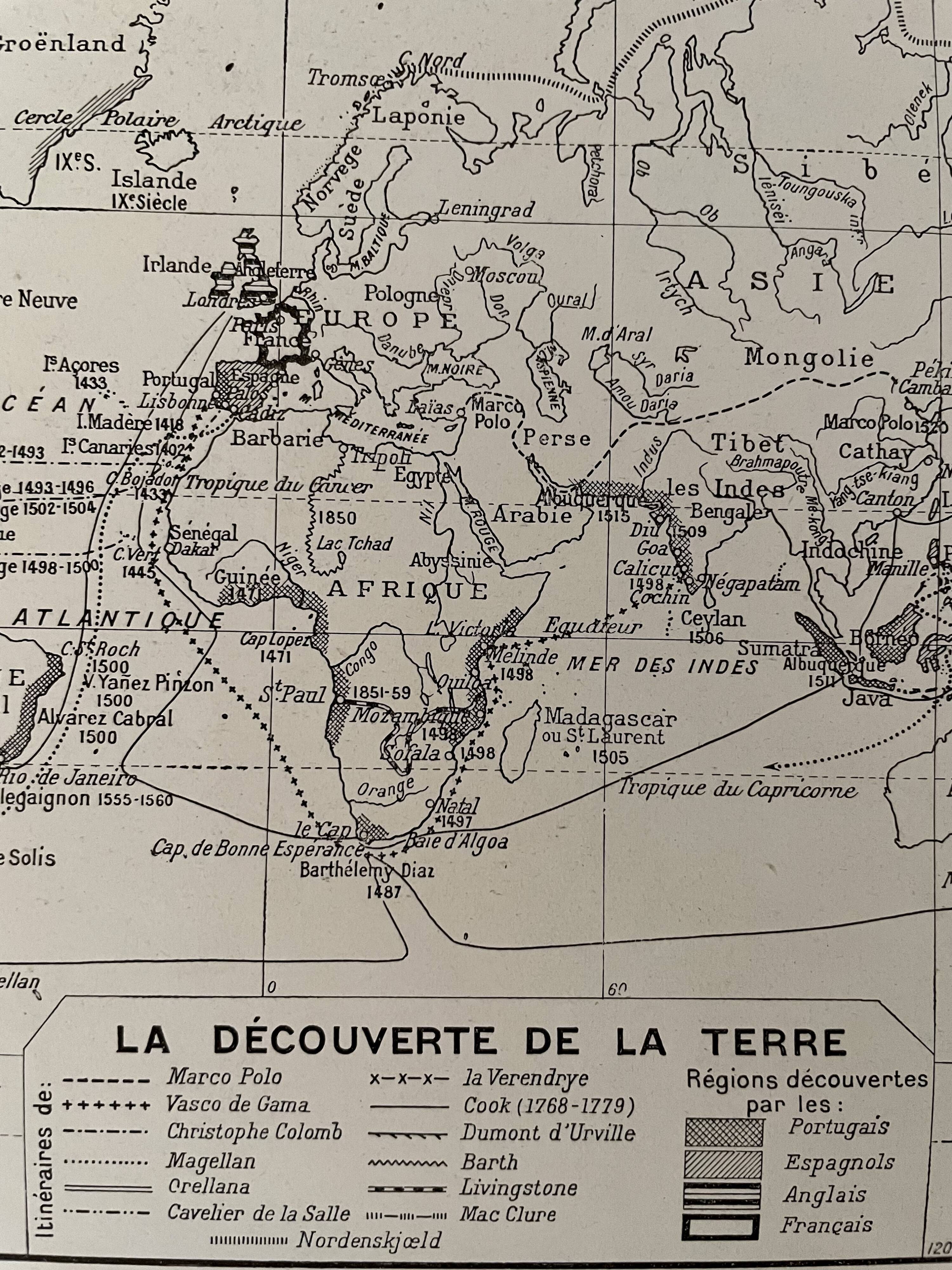 Lithographie planisphère carte de la Terre de 1928