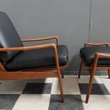 arne Wahl Iversen teak arm chair with ottoman