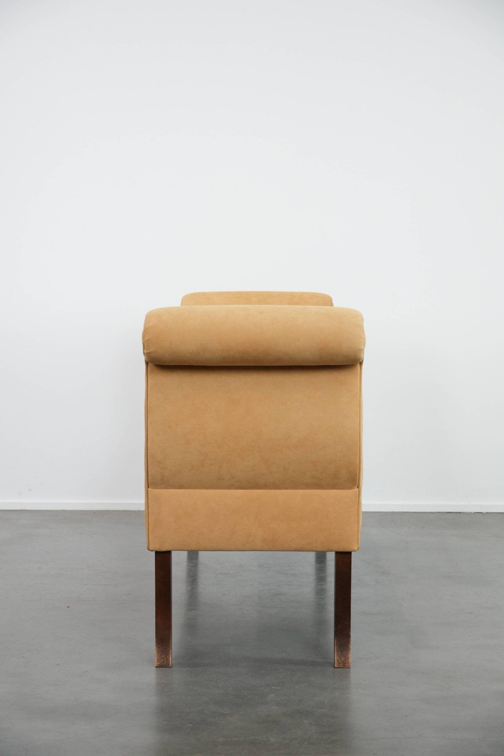 Mustard yellow fabric vintage bench from the late 20th century