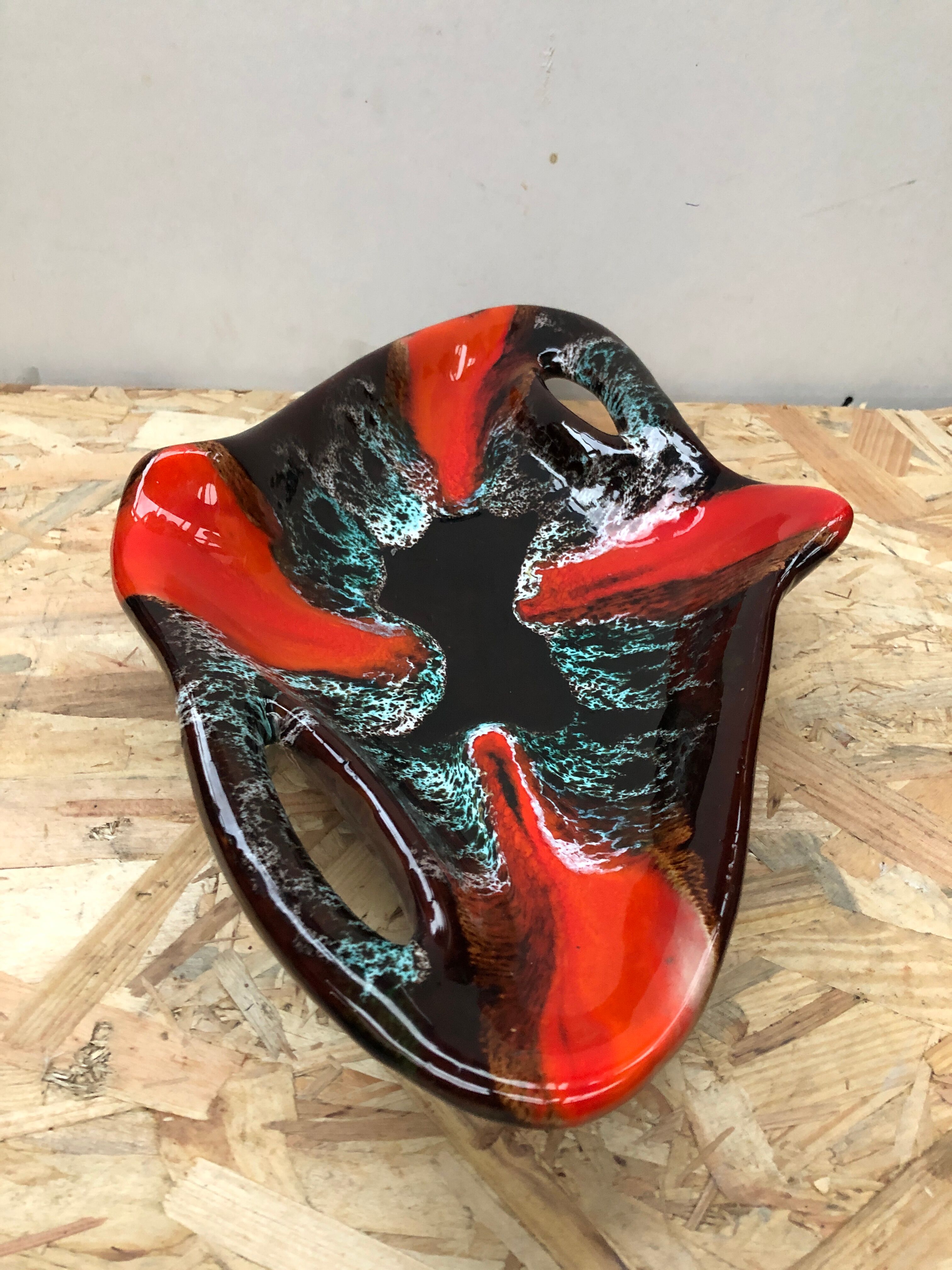 Old dish ceramic brown red black vintage