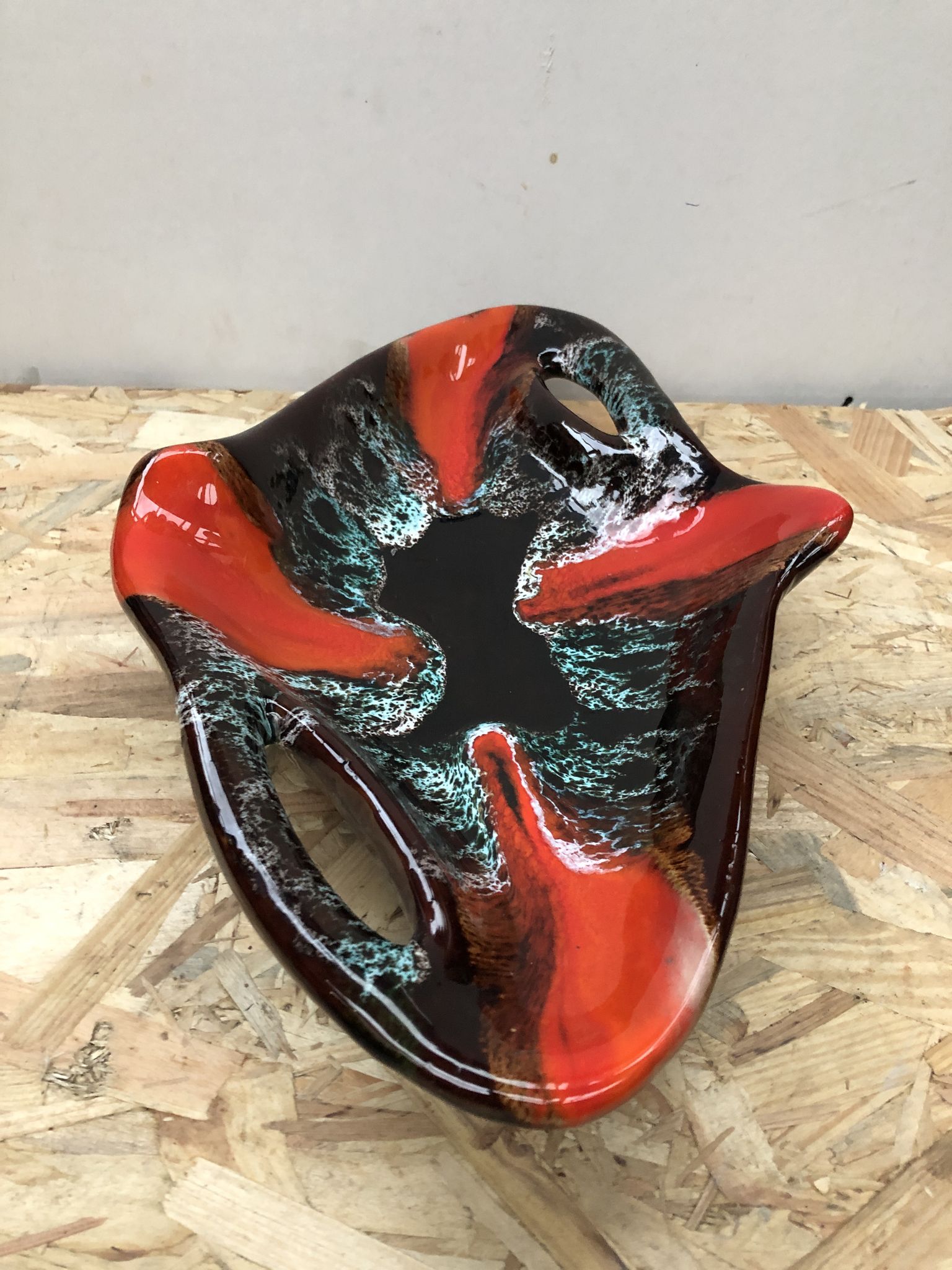 Old dish ceramic brown red black vintage