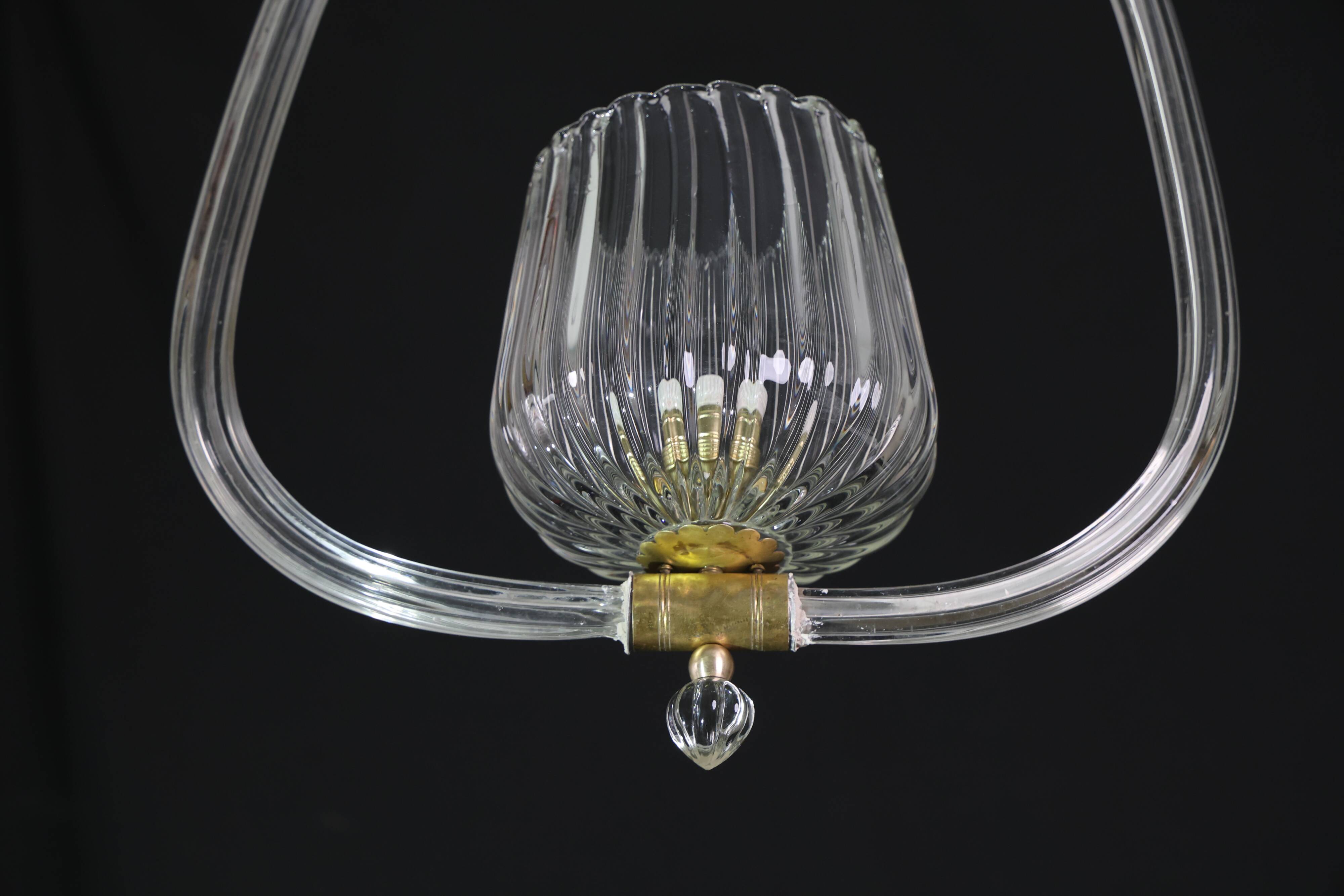 Charming Murano Glass Art Deco Pendant Chandelier by Ercole Barovier, 1940s