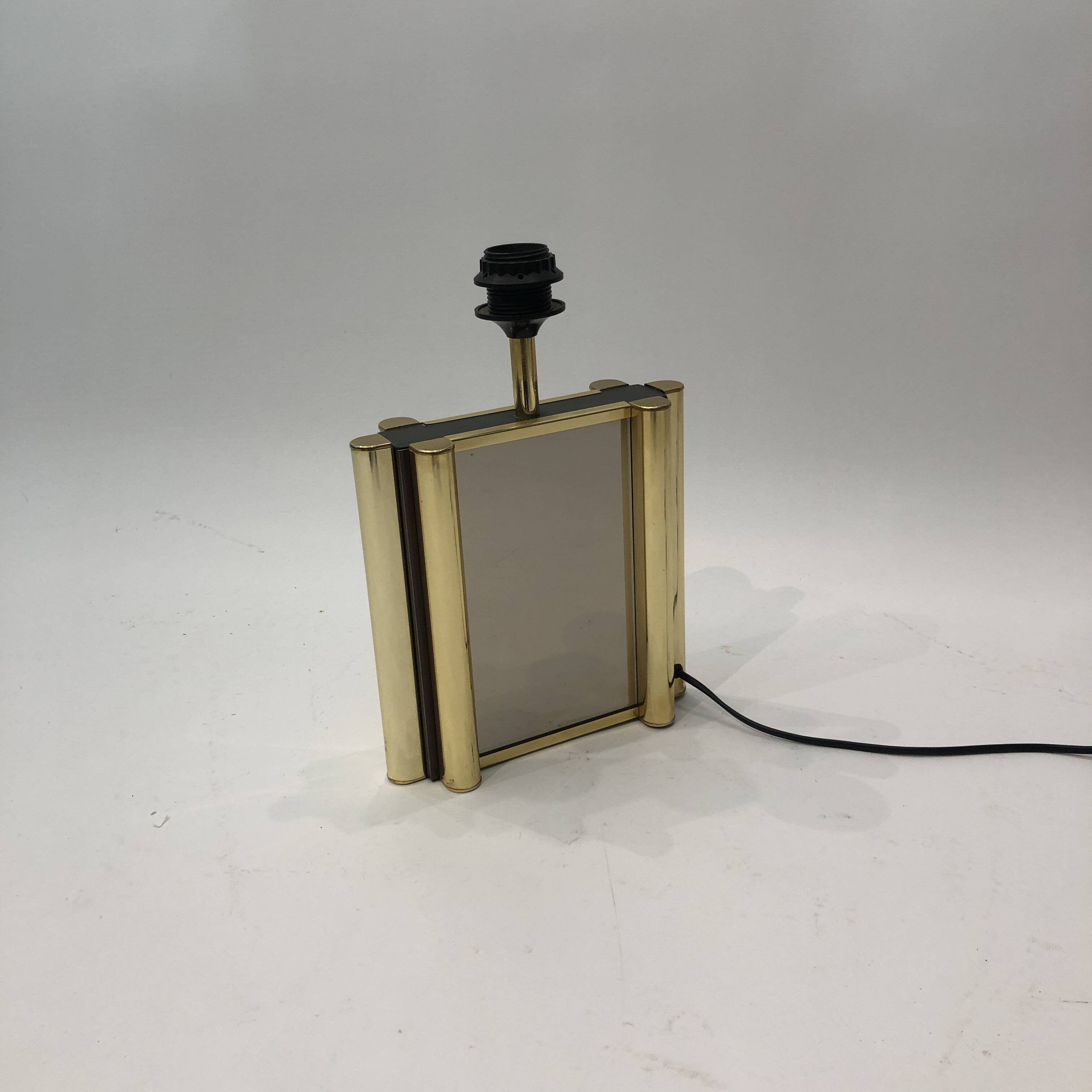 Lampe de table miroir en laiton années 1970 Vintage Hollywood Regency