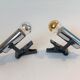 Pair of Targetti clamp spotlights in chrome metal 1970