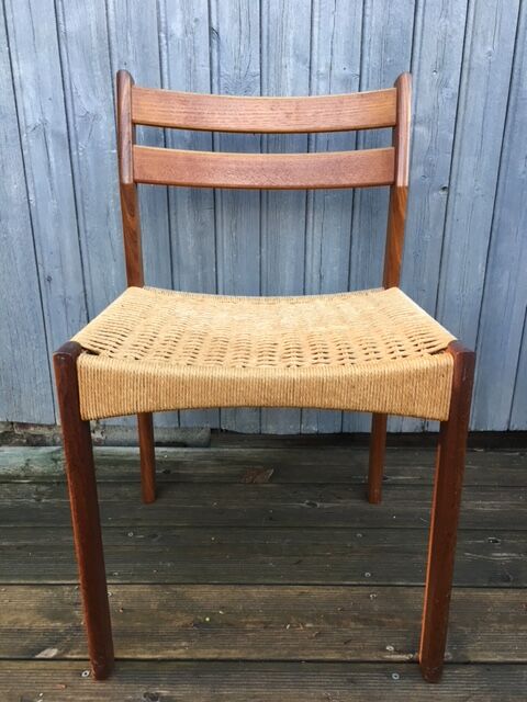 Suite de 6 chaises scandinaves en teck et corde