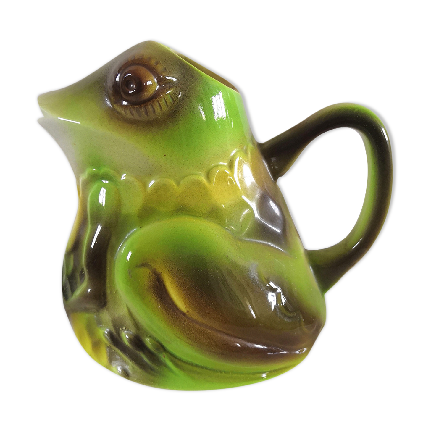 Ceramic frog pitcher in slurry signed Saint Clément design 70s