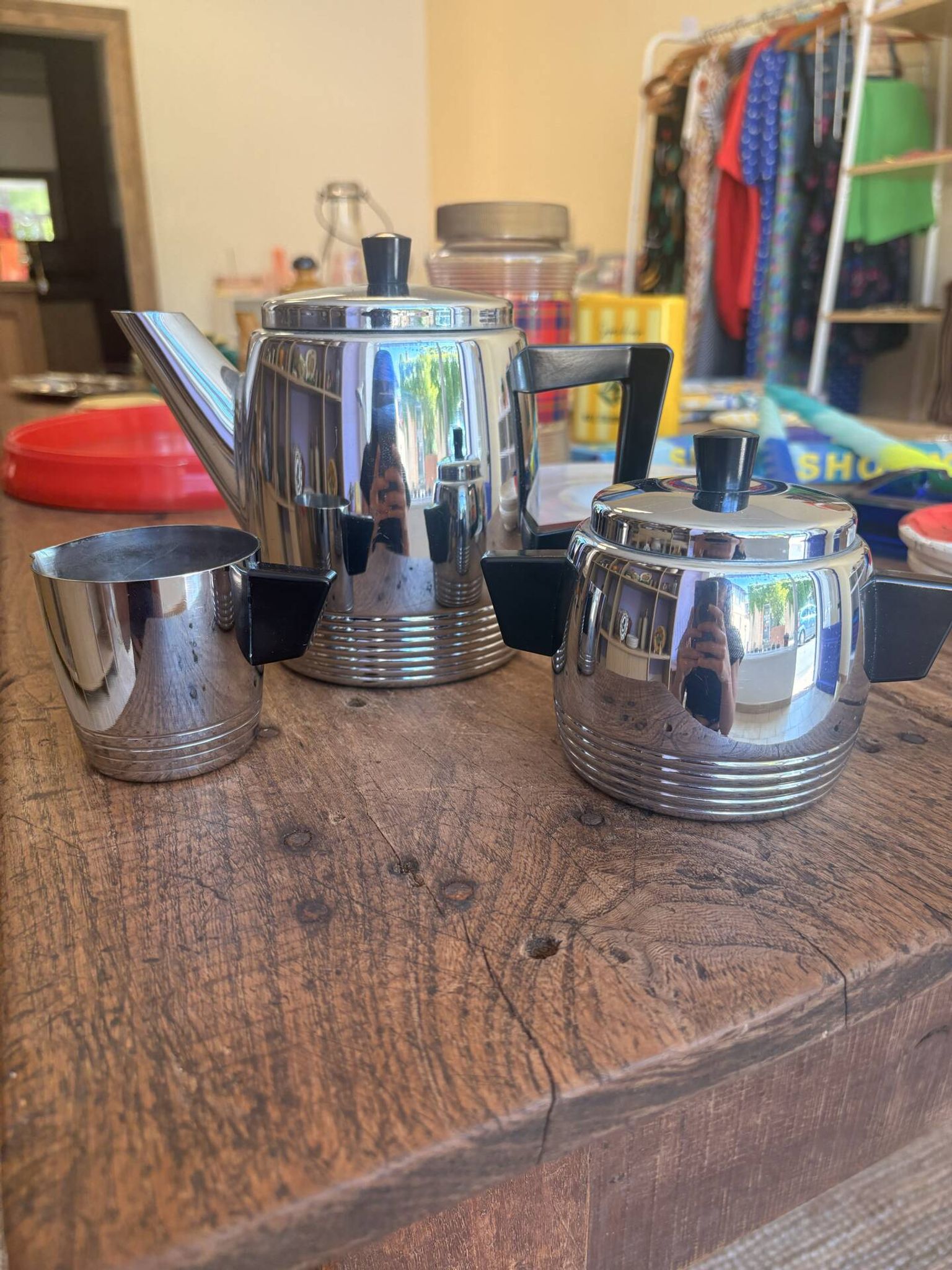 ☕ Vintage Art Deco tea set – Saint Louis in pure copper and