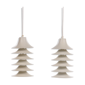 Ensemble vintage de 2 lampes suspendues design par jorgen gammelgaard, 1970 danemark.