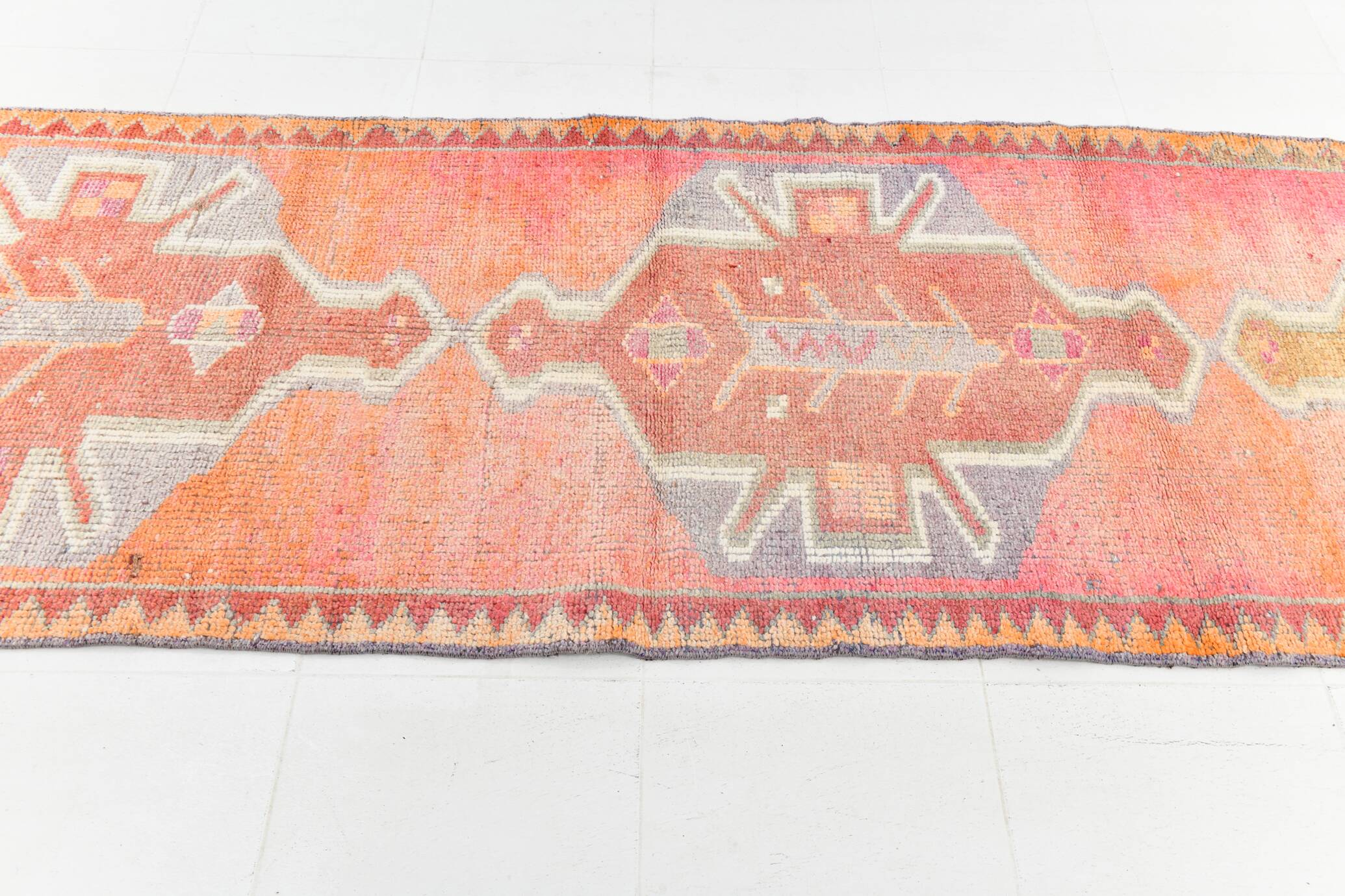 4x10 Runner Salmon Pink Vintage Runner, Turkish Wool Runner, 103x307Cm