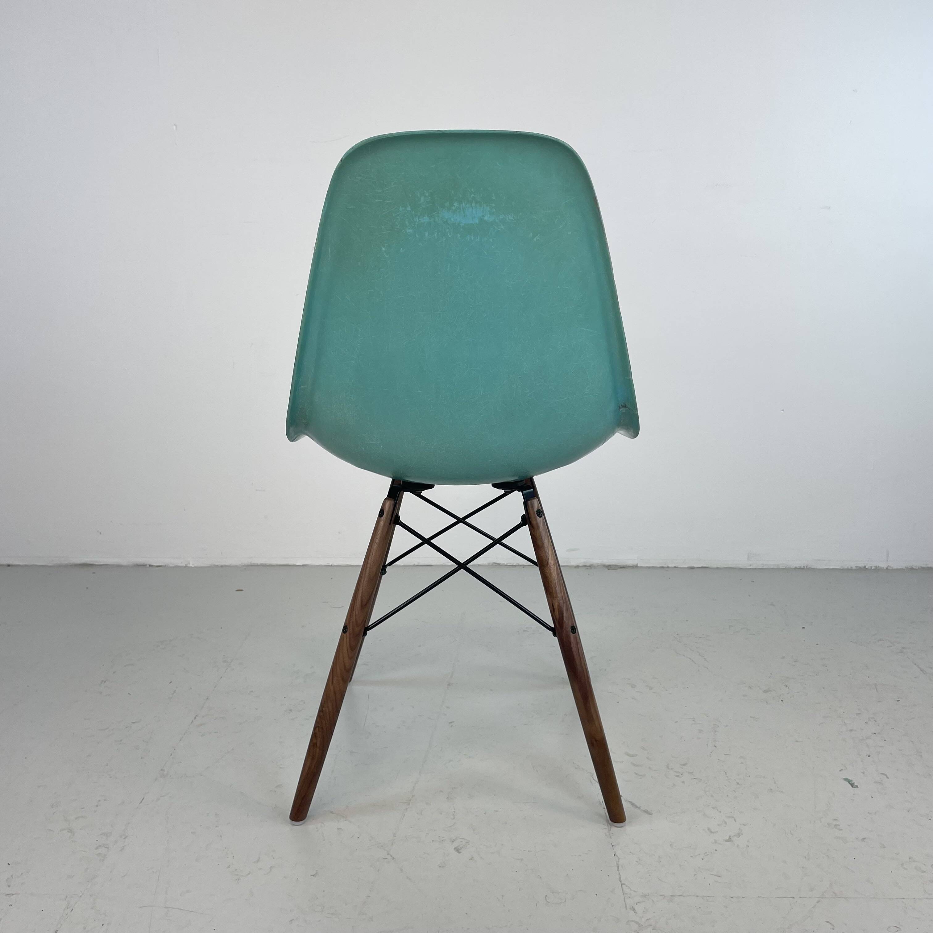 Eames Herman Miller DSW side chair in turquoise