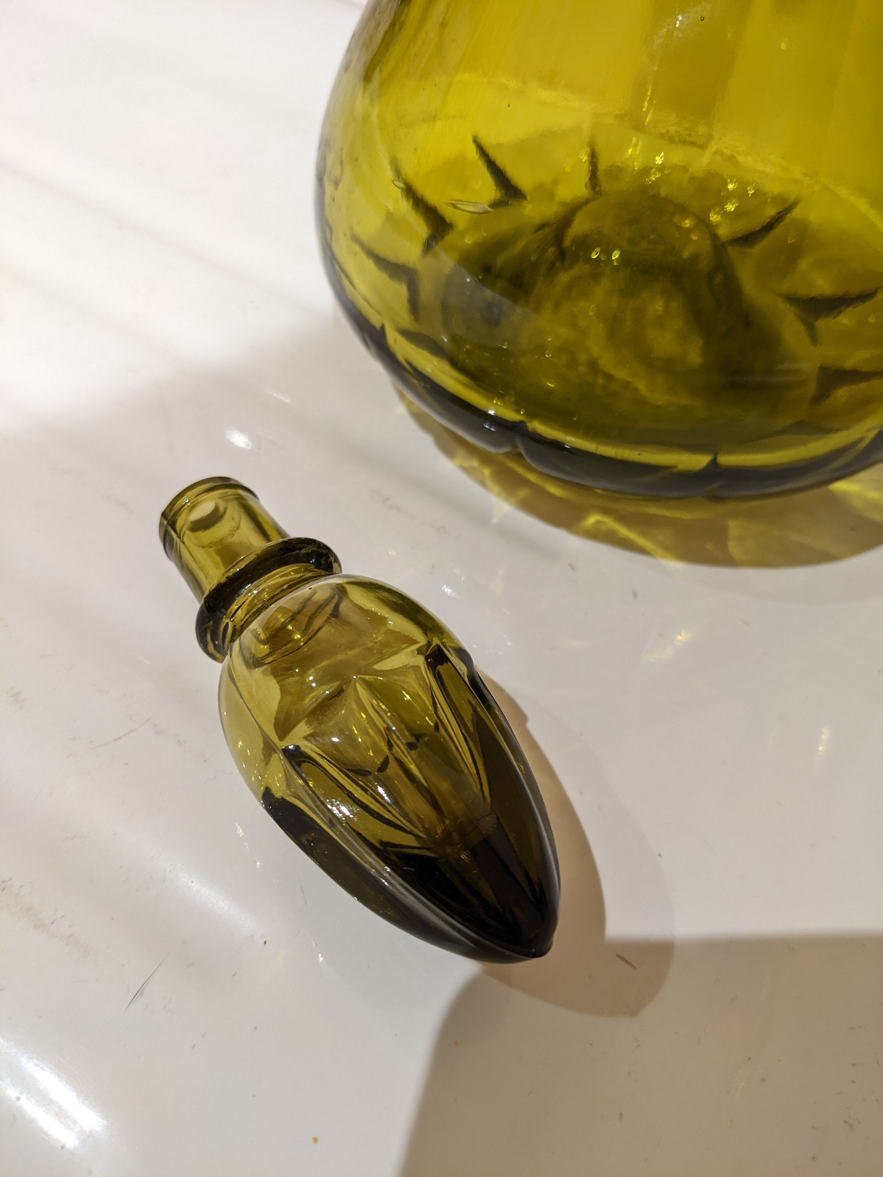 Vintage amber green olive decanter