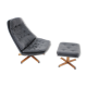 Madsen and Schubell Black Leather Reclining Chair and Stool, Denmark 1960